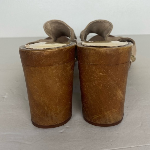 Michael Kors Y2K Wool Studded Block Heels Sandals Size 9.5 M Beige Suede Retro - Picture 6 of 11